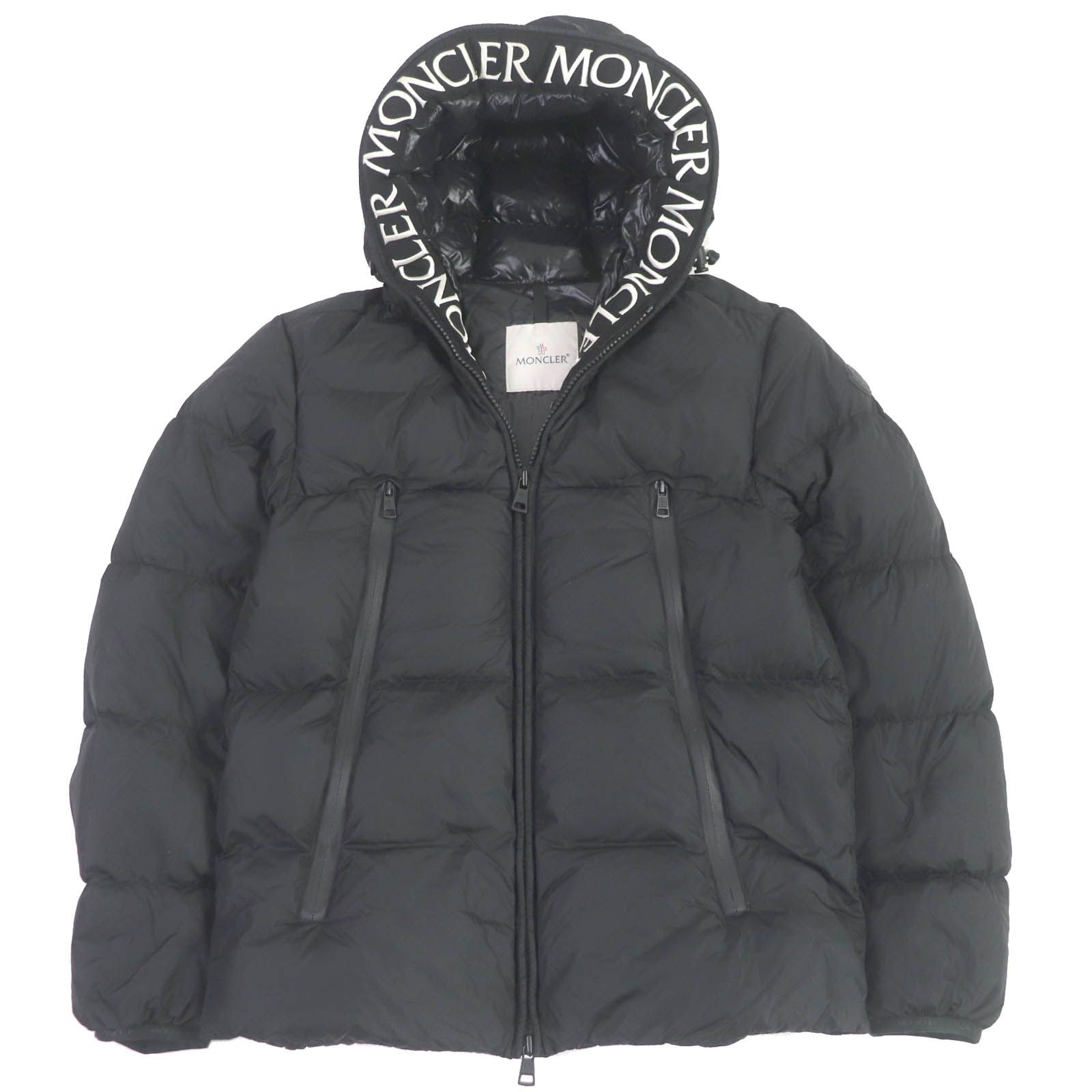 美品□MONCLER モンクレール 19-20AW MONTCLA モンクラ フードロゴ刺繍 WZIP ロゴワッペン ダウンジャケット ブラック 1 ブルガリア製 正規品 メンズ