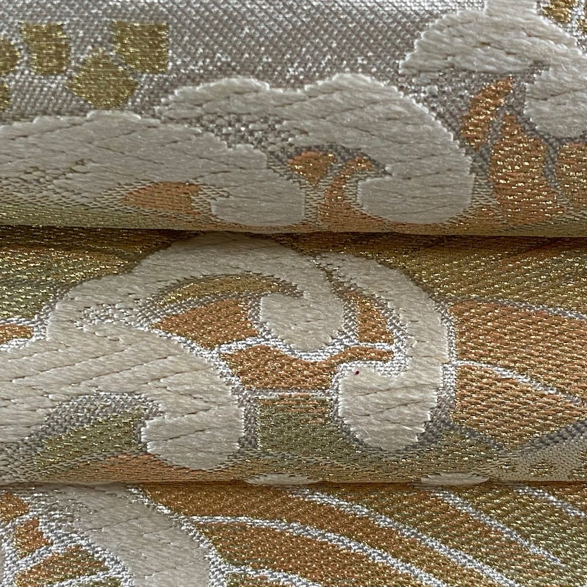 袋帯 逸品 川島織物 落款 波頭 霞 唐織 金糸 金色 六通 正絹 【中古