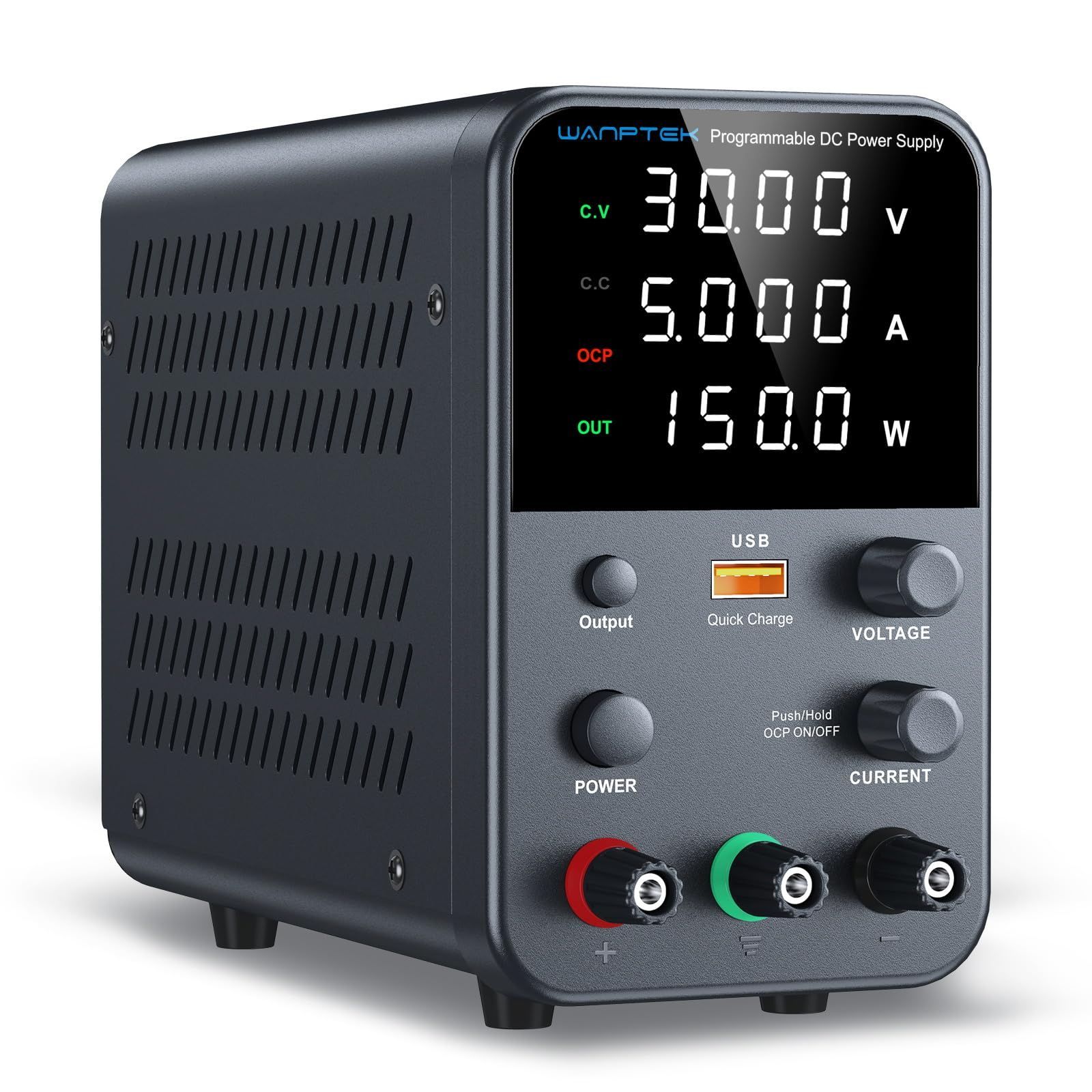 直流安定化電源 0-30V 0-5A 4桁LED高精度可変電源 18W USB急速充電インターフェイス 出力制御押しボタン エンコーダ調整付きラボ用スイッチング電源