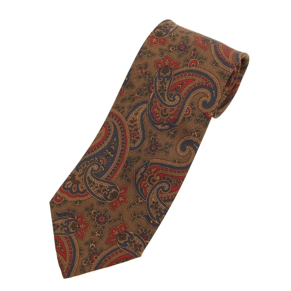 【中古】ポールスチュアート PAUL STUART ペイズリー プリント 3つ折り シルク ネクタイ ブラウン【メンズ】