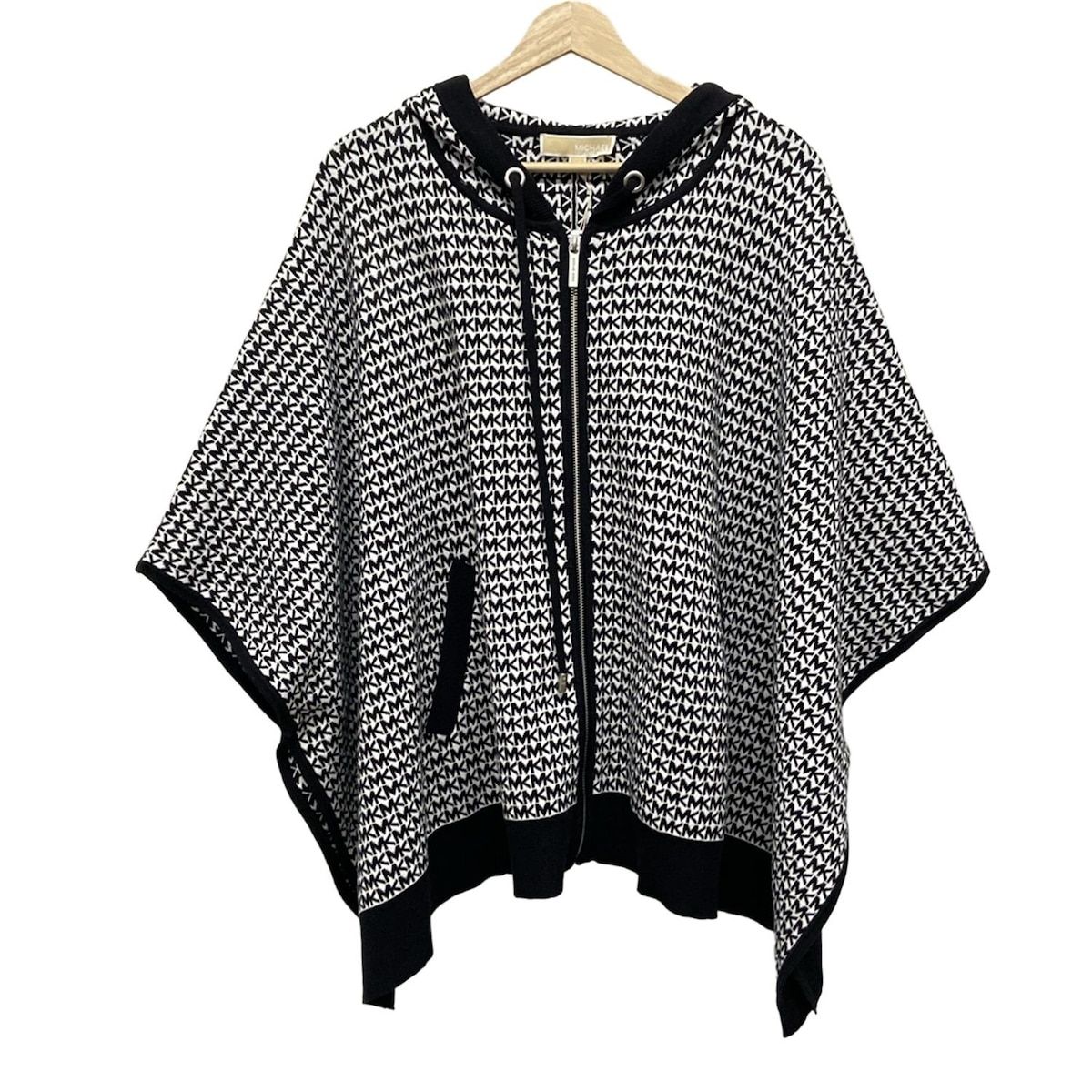 MICHAEL KORS マイケルコース ポンチョ サイズS Ｍ レディース - 白×黒 ニット ジップアップ 春 秋