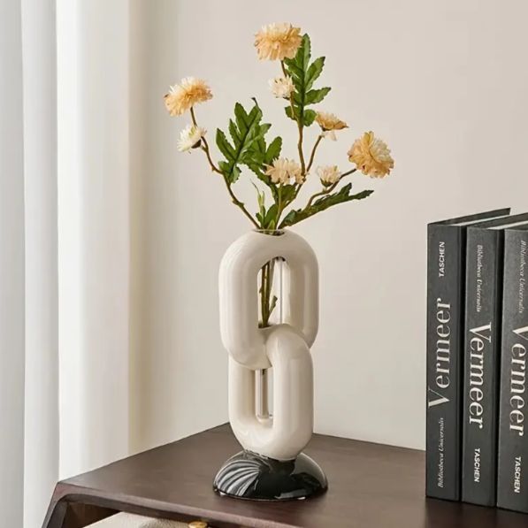 花瓶 北欧風 チェーンデザイン シンプル モダン フラワースタンド 玄関 リビング テーブル フラワーベース ホワイト セラミック ホームデコ 輸入雑貨 Ybxv447