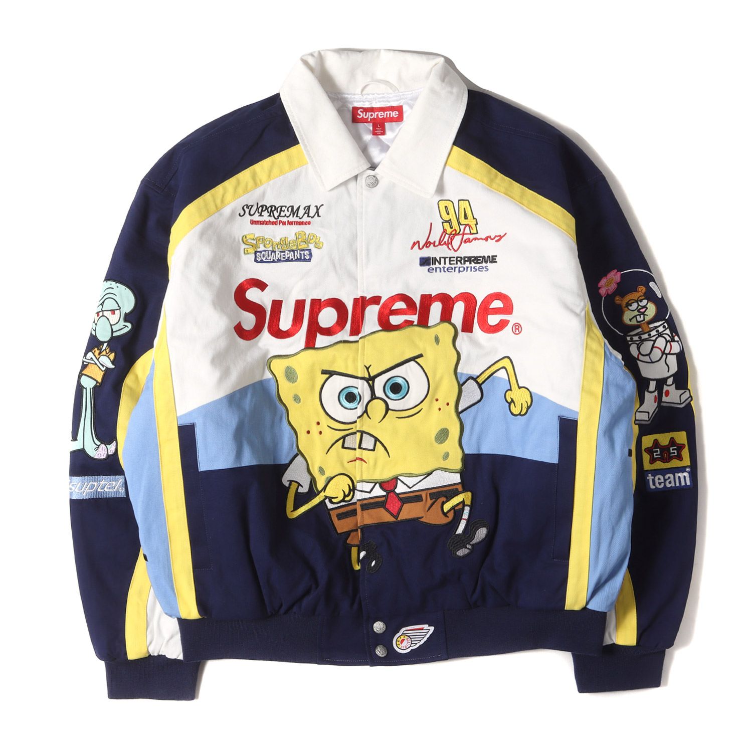 Supreme シュプリーム ジャケット サイズ L | 25SS SpongeBob Jeff Hamilton コットン レーシングジャケット Racing Jacket | ホワイト ネイビー | アウター | コラボ メンズ