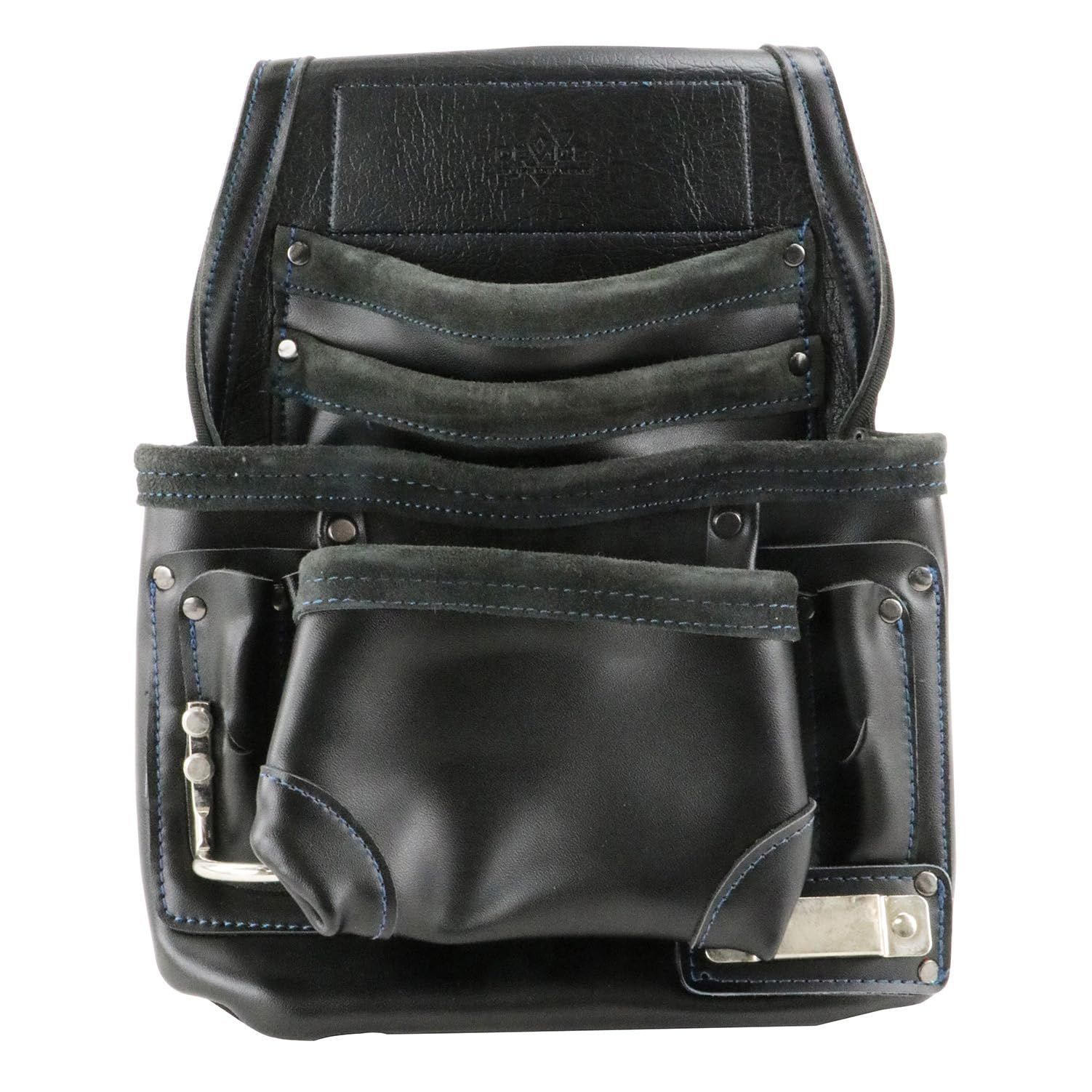 Color 本革_Style 腰釘袋3段 ハンマー差 コンべホルダー付き SK11 エスケー11 DEVICE 本革腰釘袋 3段 ハンマー コンベホルダー付き DVC-KZ28 ブラック