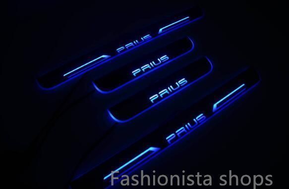  ゲリラセール プリウス スカッフプレート 流れるPRIUSLED光るブルー連動イルミネーション青鏡面シーケンシャル4ピースshbcp63