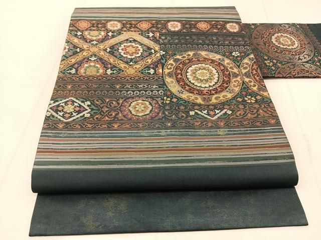 平和屋着物◎九寸名古屋帯 正倉院花文 金銀糸 正絹 逸品
