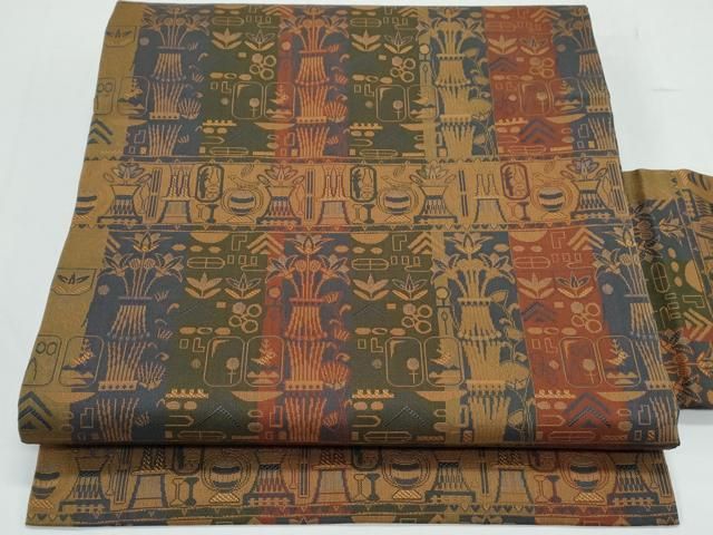 平和屋着物◎九寸名古屋帯 エジプト壁画文様 正絹 逸品 CAAY7456th