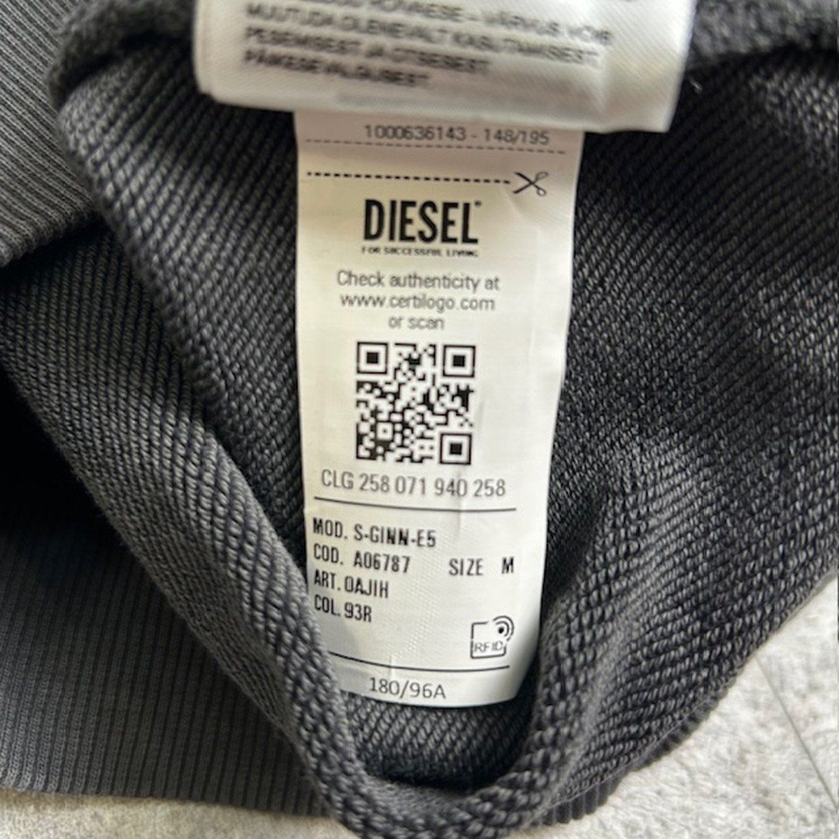 DIESEL ディーゼル S-GINN-E5 マキシロゴスウェット プリント