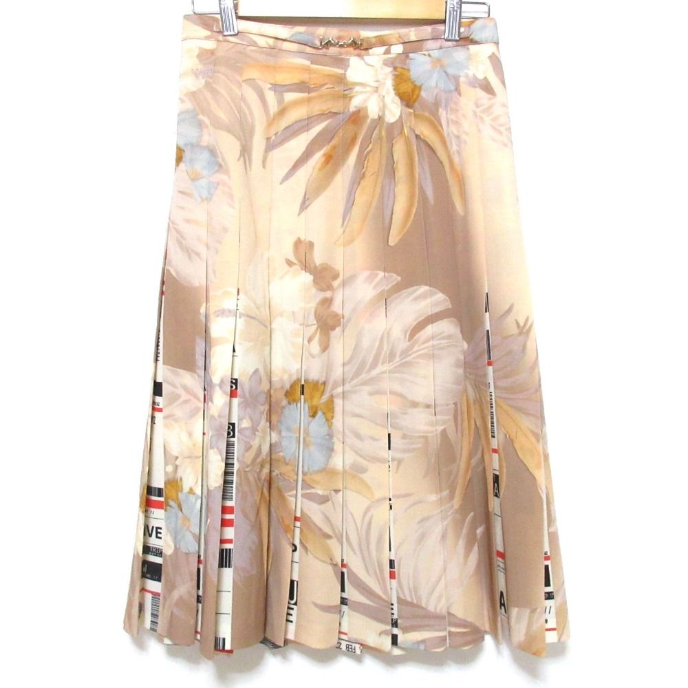 18SS Maison Margiela メゾンマルジェラ 白タグ フローラル ひざ下丈 プリーツスカート 38 オレンジベージュ レディース 古着
