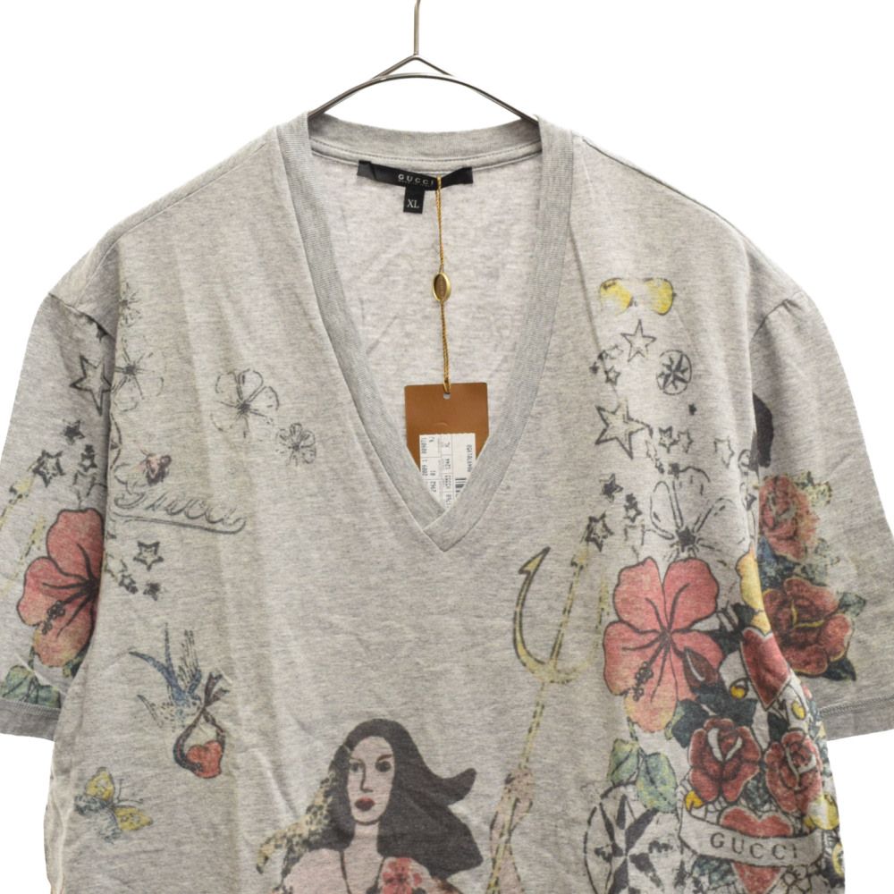 GUCCI (グッチ) 09SS マーメイドタトゥー VネックTシャツ カットソー 