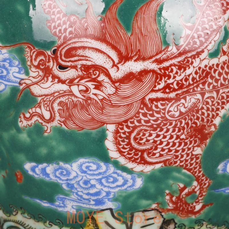 清雍正緑地粉彩龍鳳紋茶蓋缶 景徳鎮 陶磁器 装飾品 現代工芸品