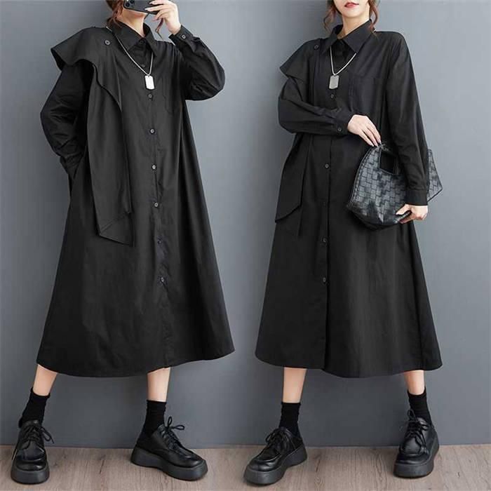 新品タグ付☆ Omekashi フレアロングシャツワンピース 美品 オメカシ シャツワンピース スキッパー ブラック ロング丈