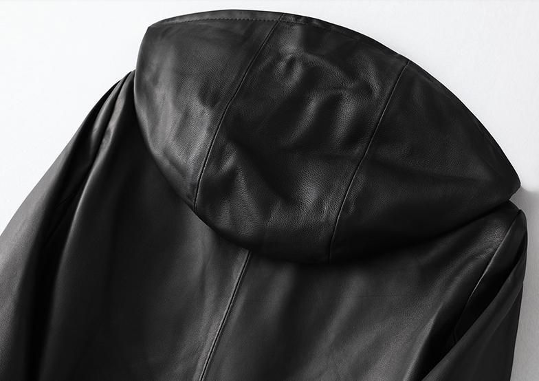 帽子付ラムレザーコート