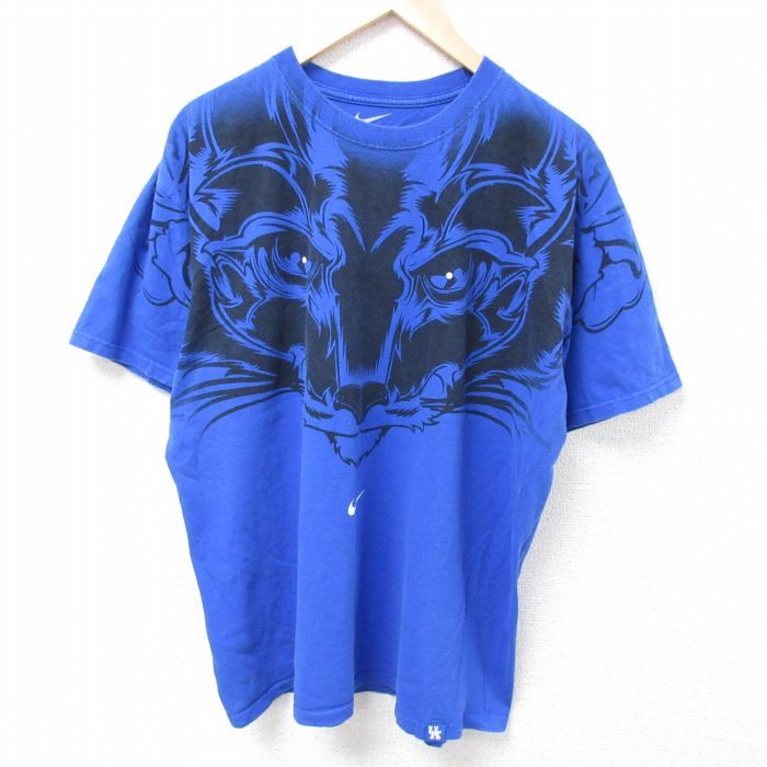 XL/古着 ナイキ NIKE 半袖 ブランド Tシャツ メンズ ワイルドキャッツ コットン クルーネック 青 ブルー 24may27 中古