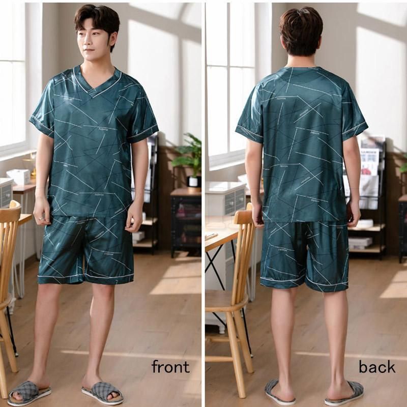 送料無料 パジャマ ルームウェア メンズ 半袖Tシャツ Vネック