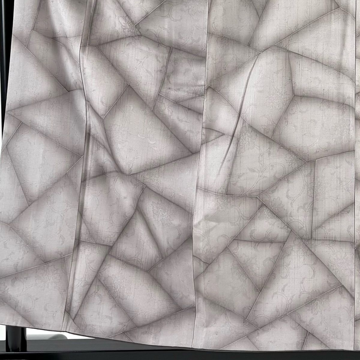 小紋 身丈156cm 裄丈65cm M 袷 幾何学模様 花唐草 灰色 正絹 秀品