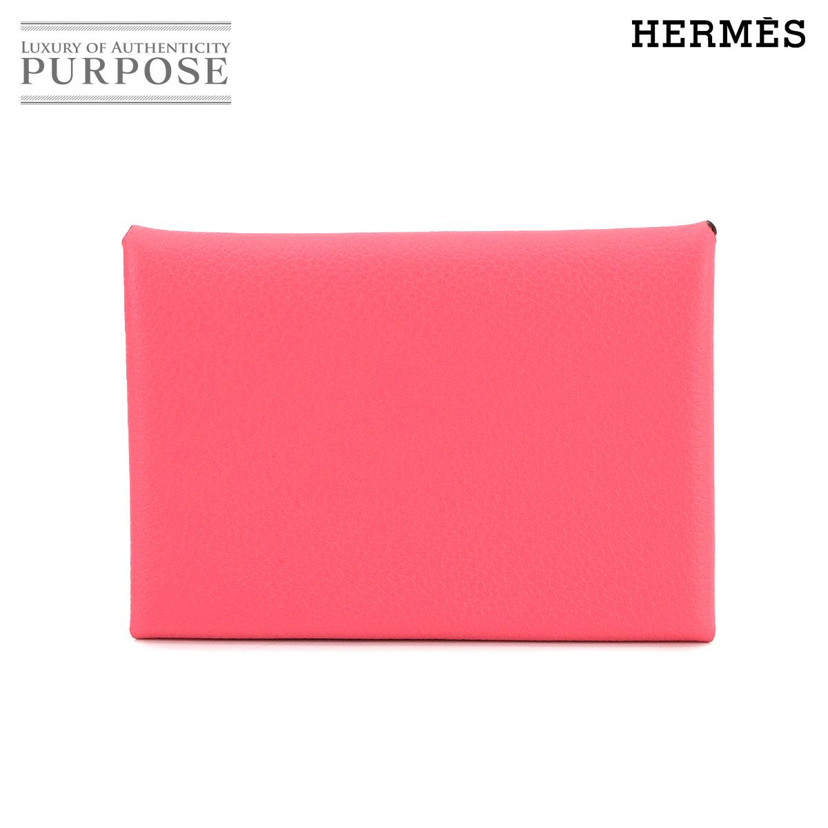 エルメス HERMES カルヴィ デュオ カードケース エバー ローズアザレ W刻印 シルバー 金具 Calvi Duo 90280331