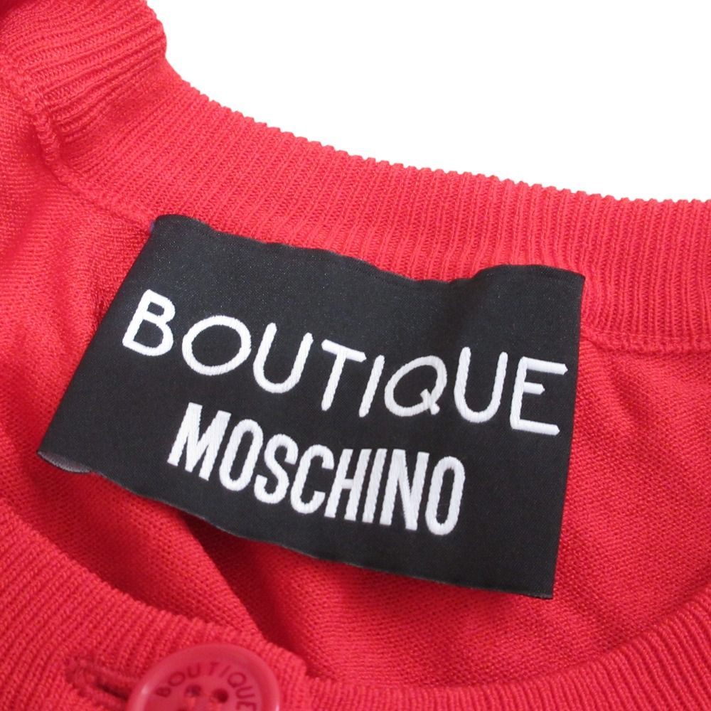 美品 21AW Boutique Moschino ブティックモスキーノ リボンスリーブ ニットカーディガン サイズ38 レッド レディース 古着 中古 美品 21AW Boutique Moschino ブティックモスキーノ リボン
