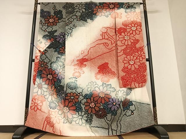 平和屋着物●名門 藤娘きぬたや 総絞り 振袖 舞花文 正絹 AAAV7116zg