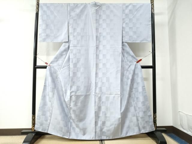 平和屋着物○本場大島紬 白大島 市松文様 正絹 逸品 未使用 CAAU2546yc