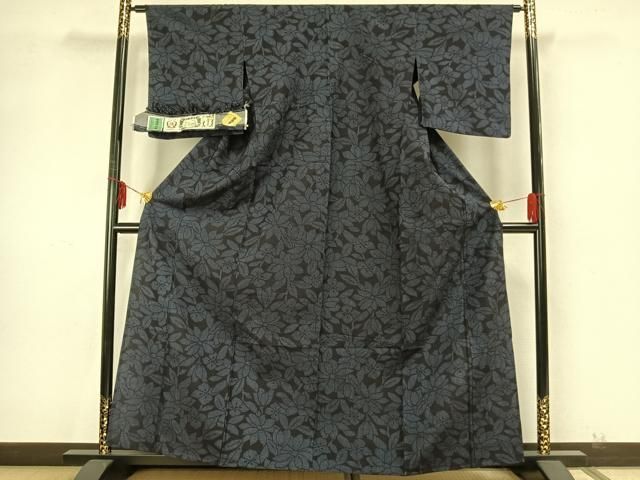 平和屋着物▽結城紬　単衣　草花文　証紙付き　正絹　逸品　AAAZ9617fy 平和屋着物▽結城紬 単衣 草花文 証紙付き 正絹 逸品 AAAZ9617fy 平和屋