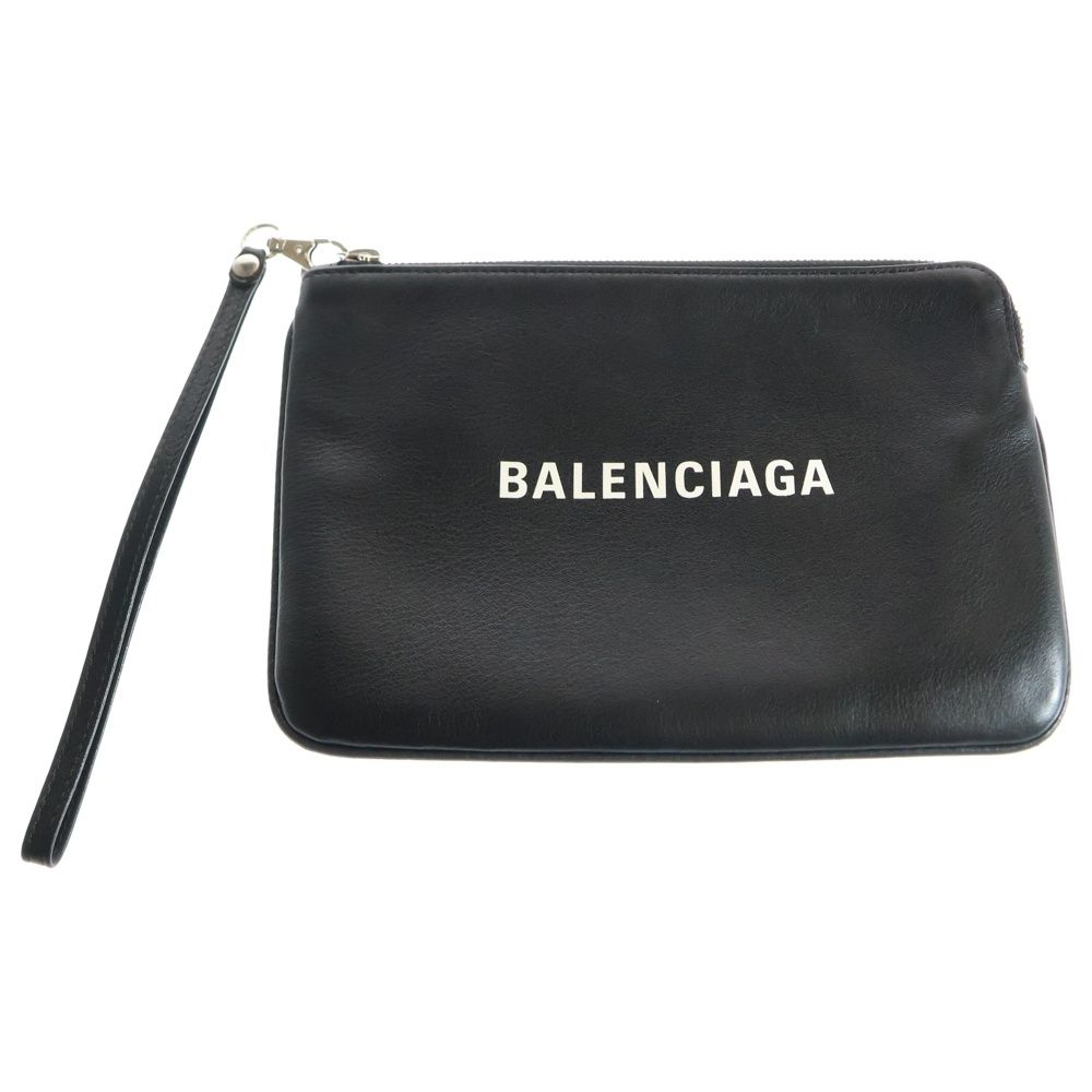 BALENCIAGA バレンシアガ EVERYDAY エブリデイ レザー ロゴプリントポーチ ブラック 492465