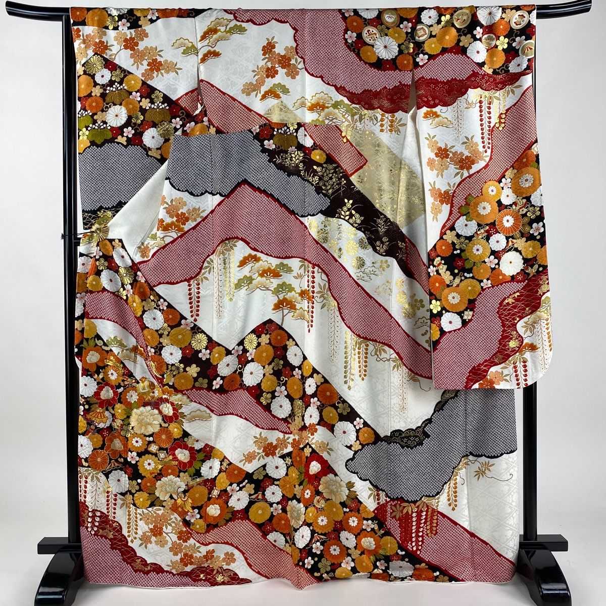 振袖 身丈169cm 裄丈67.5cm L 袷 草花 宝尽くし 刺繍 白 正絹 名品  