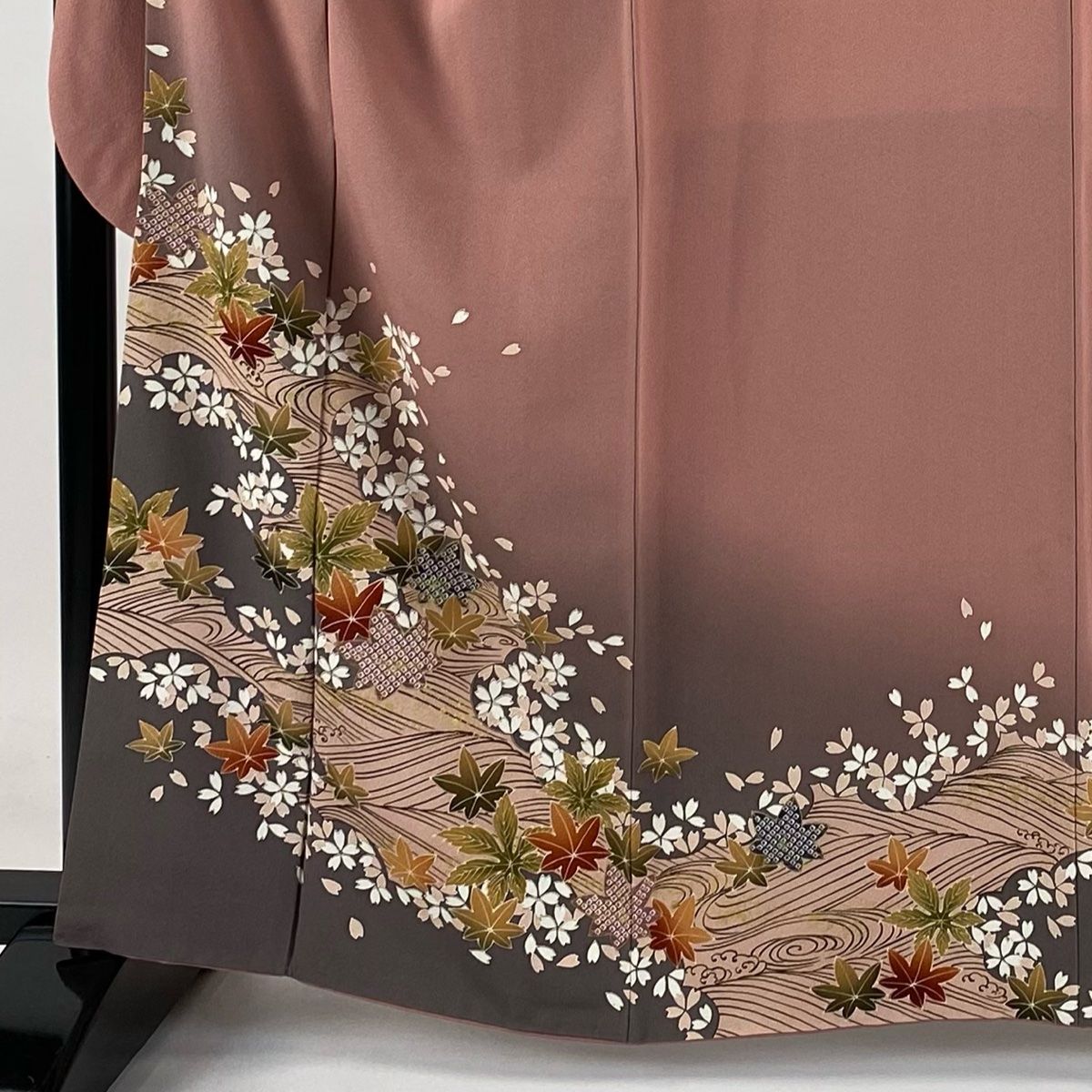 振袖 身丈166.5cm 裄丈68cm L 袷 枝花 金彩 ぼかし ピンク 正絹 秀