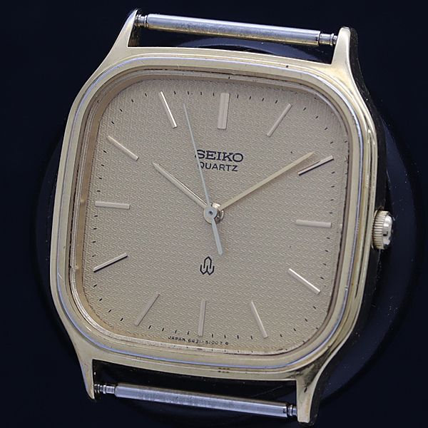 稼動 良品 セイコー QZ 6431-5050 スクエア ゴールド文字盤 メンズ 