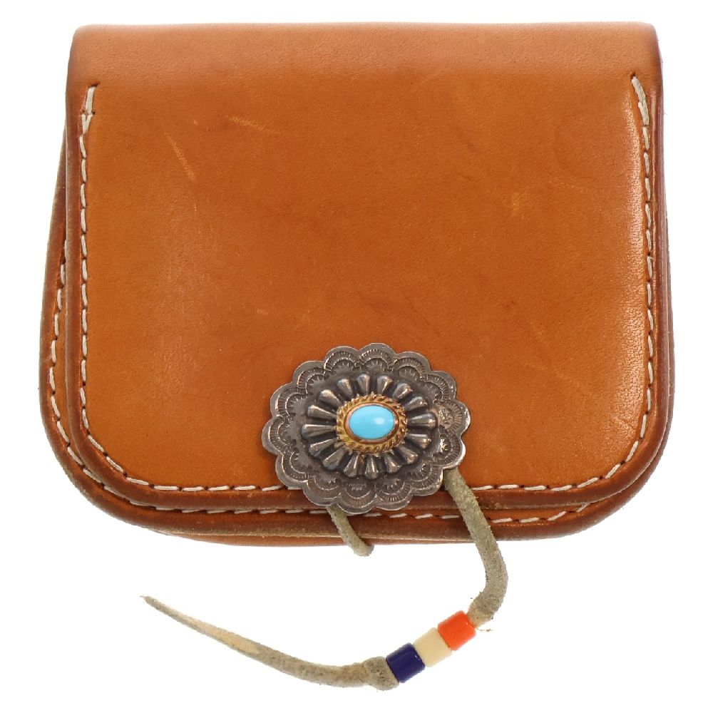 goro's ゴローズ 角型小銭入れ 黒 金縄ターコイズ付きフラワーコンチョ