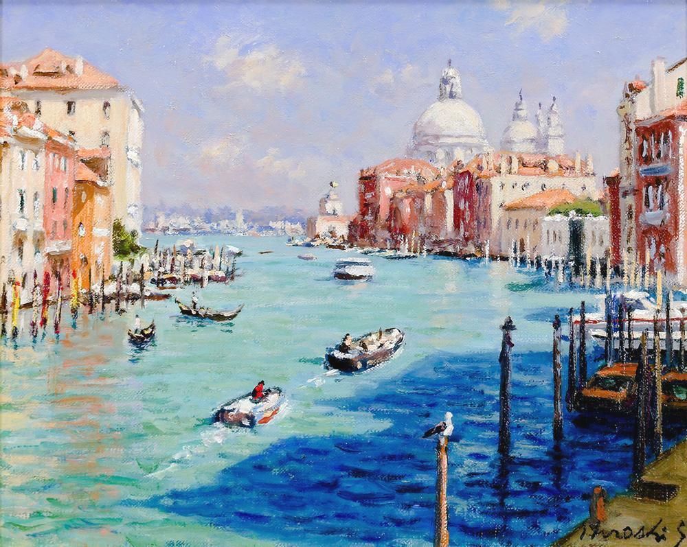 真作】【WISH】佐伯浩「大運河 ヴェネッイア イタリア」油彩 3号 水の