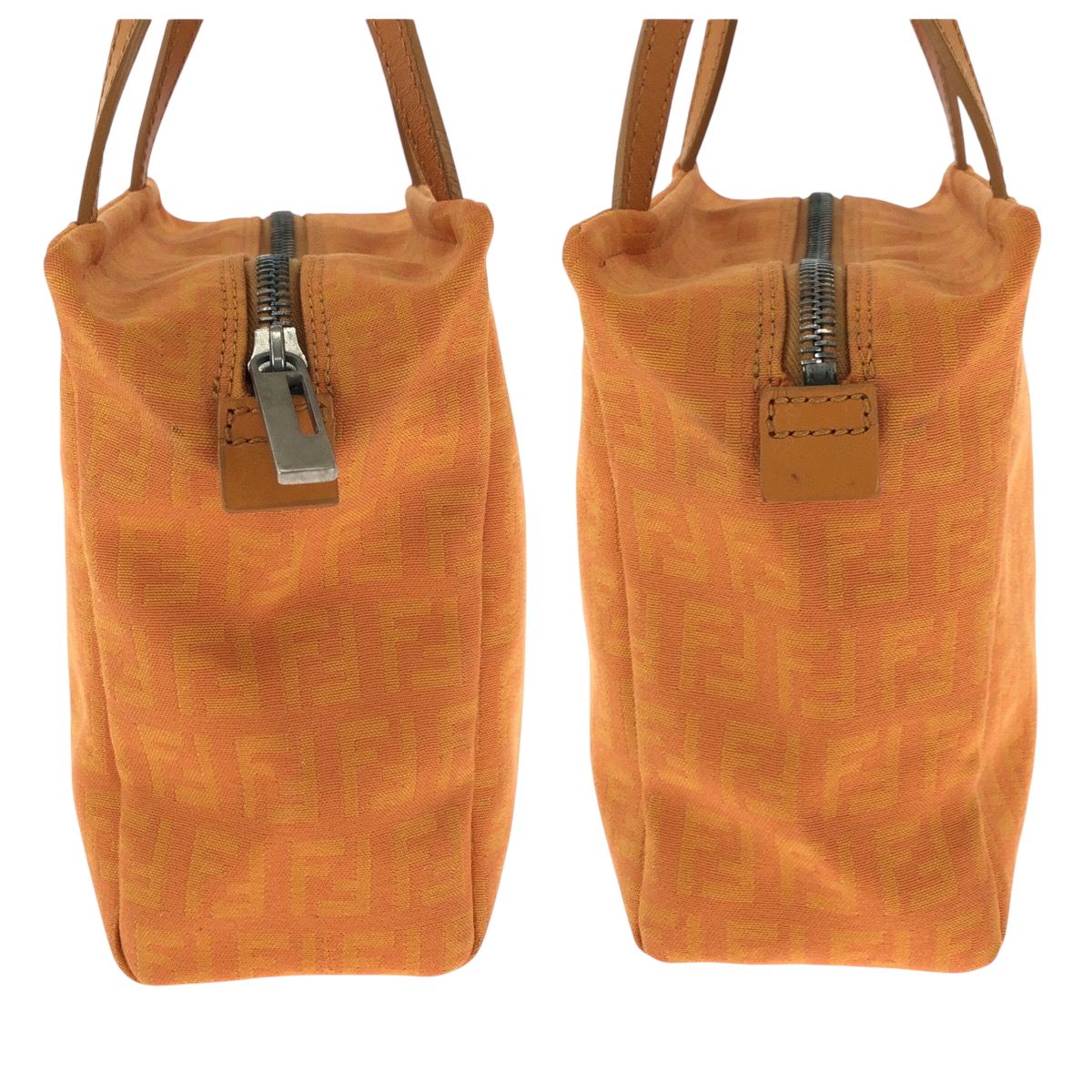 美品 ズッキーノ オレンジ シルバー金具 キャンバス ハンドバッグ 
