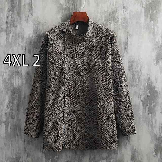 4XL 2 秋冬 コーデ メンズ 服 シンプル ファッション オシャレ 大人 かっこいい 大きいサイズ ストリート 紳士服 パイソン柄 ジャカード 長袖 シャツ ウェア スーツ