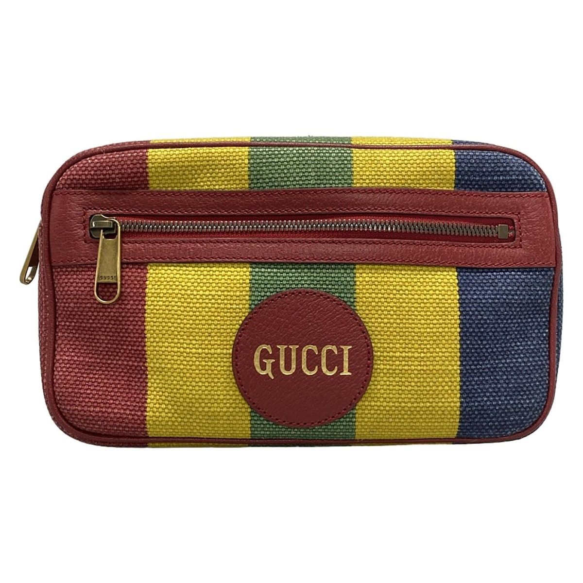 GUCCI グッチ ウエストポーチ バイアデラ 625895 レッド×イエロー×マルチ ストライプ レザー