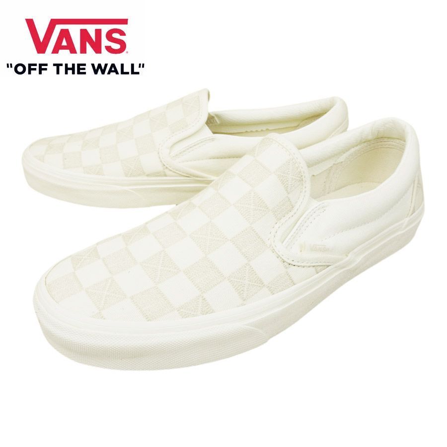 ヴァンズ バンズ VANS 箱なし CLASSIC SLIP ON スリッポン スリップオン STITCH CHECKERBOARD MARSHMALLOW ステッチ チェッカーボード マシュマロ 白 ベージュ チェック クリーム スニーカー 靴 紐無し