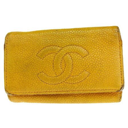 【中古】 シャネル CHANEL 6連キーケース ココマーク キャビアスキン オレンジ レザー 03EM855