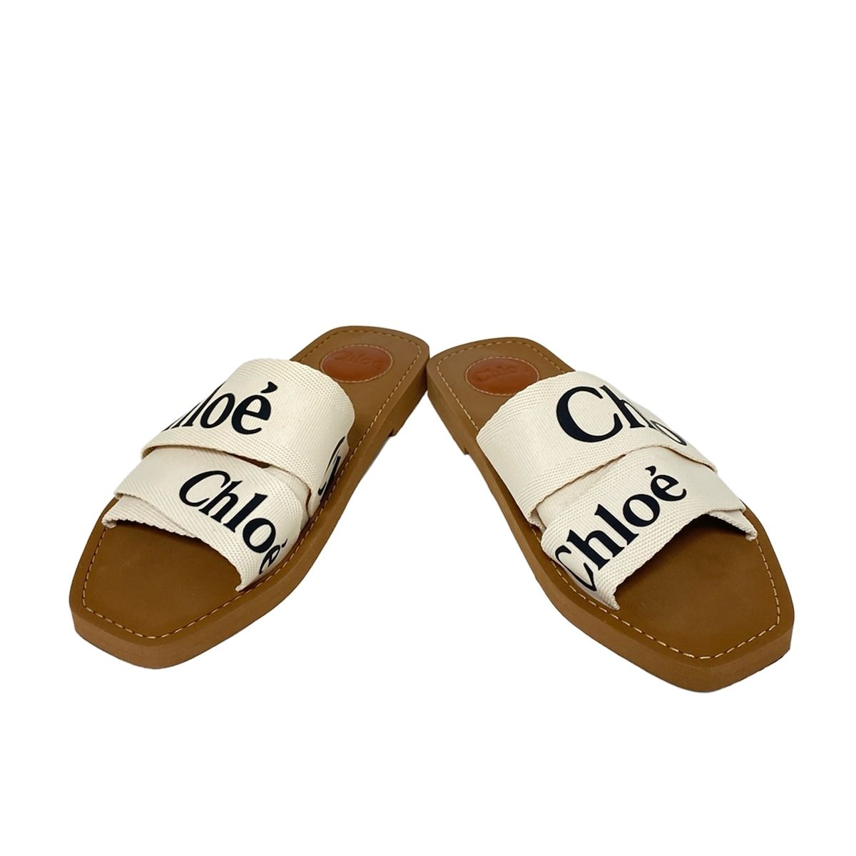 Chloe クロエ サンダル 39 レディース ウッディ ブラウン×アイボリー×黒 オープントゥ レザー