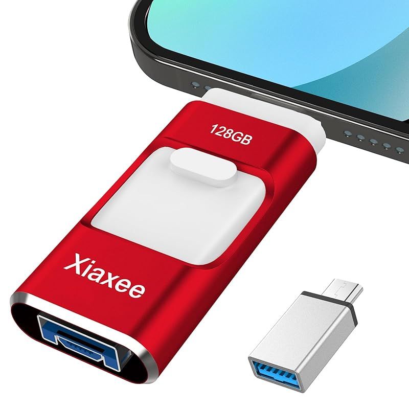 USBメモリー 4in1 多機能 データバックアップ 容量不足解消 外付けUSB 高速 (赤， 128GB)