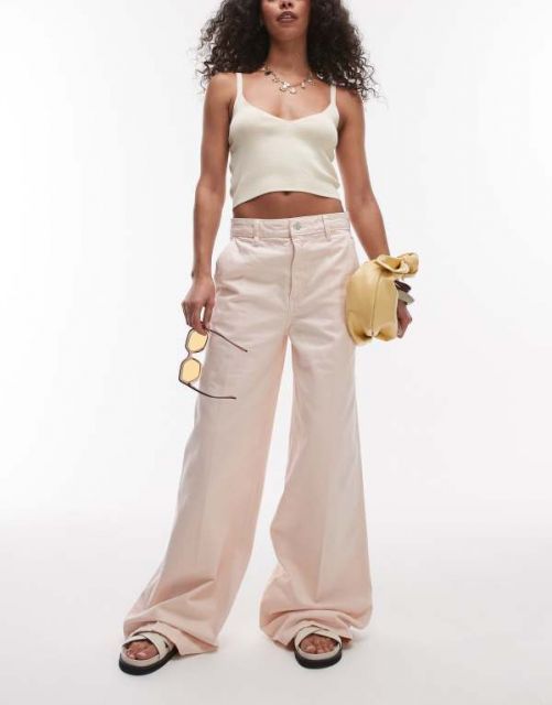 【送料無料】 マンゴ レディース デニムパンツ ボトムス Mango Maya relaxed straight leg jeans in light pink LIGHT PINK