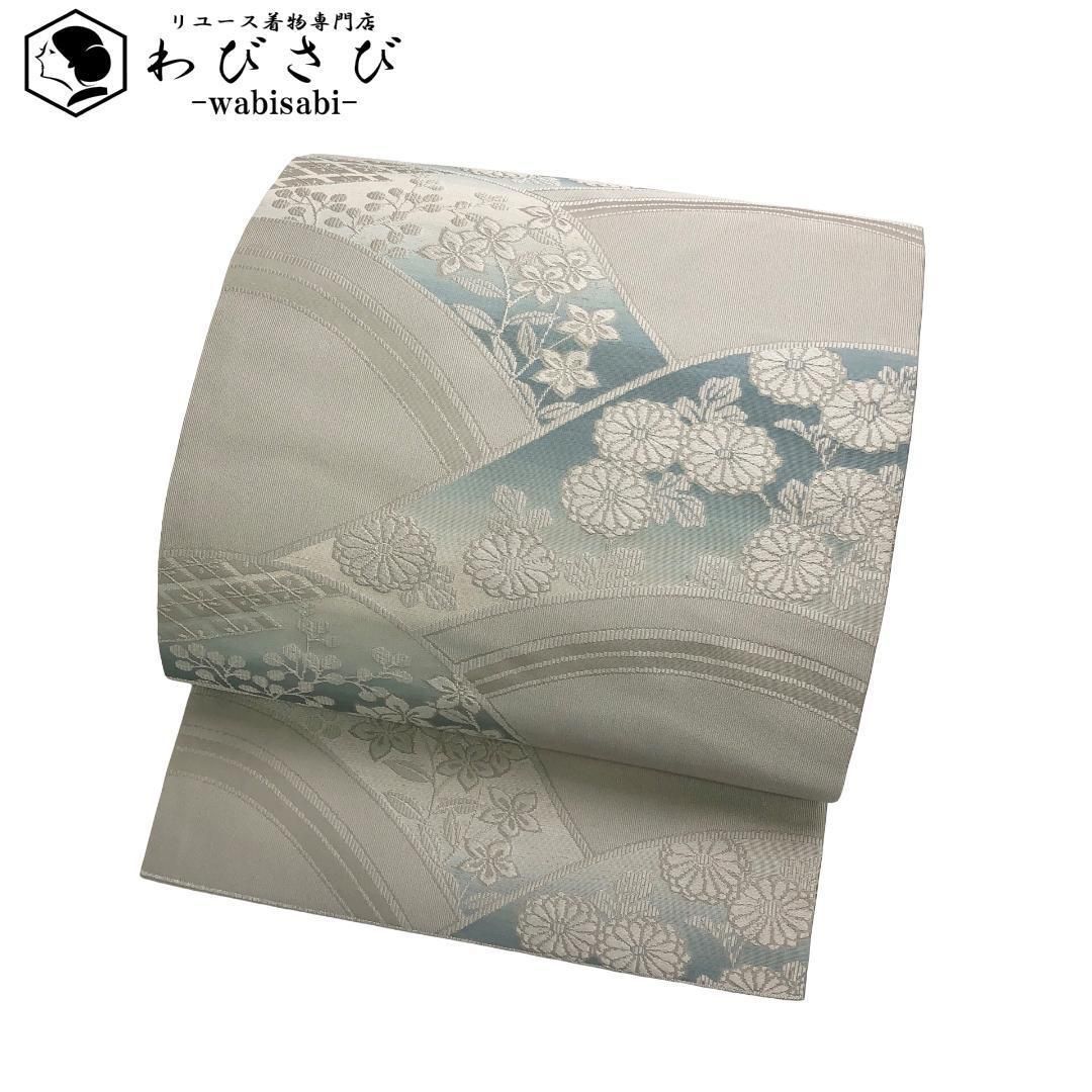 名古屋帯 御所つづれ 悦惺 花模様 絹鼠色 O-5480