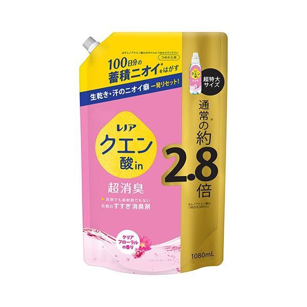 まとめ P＆Gレノア クエン酸in超消臭 クリアフローラルの香り つめかえ用 超特大 1080ml 1個 ×3セット