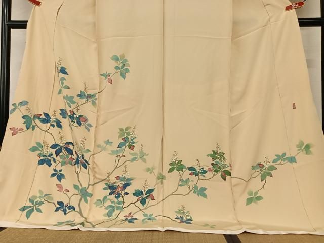 平和屋着物○本加賀友禅作家 小野てる美 訪問着 枝花文 浜ちりめん 仮