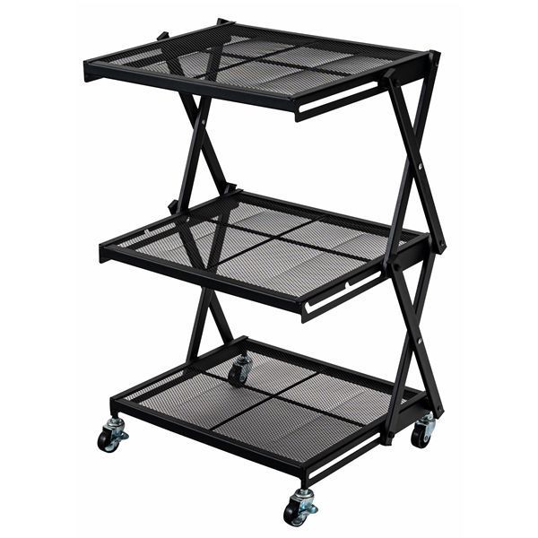  フォールディングラック ブラック （約W45×D34×H53／66cm） 完成品 レンジボード・レンジ台