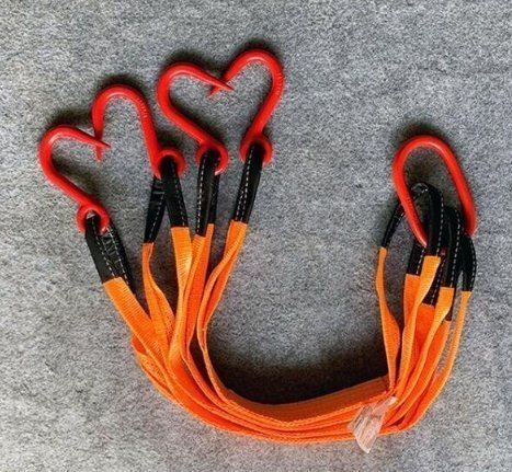 玉掛け用金具付き ベルトスリング 4点吊りスリングベルト 炭素鋼製 フック付き リング付き ポリエステル製 ベルト長さ1m 耐荷重4t