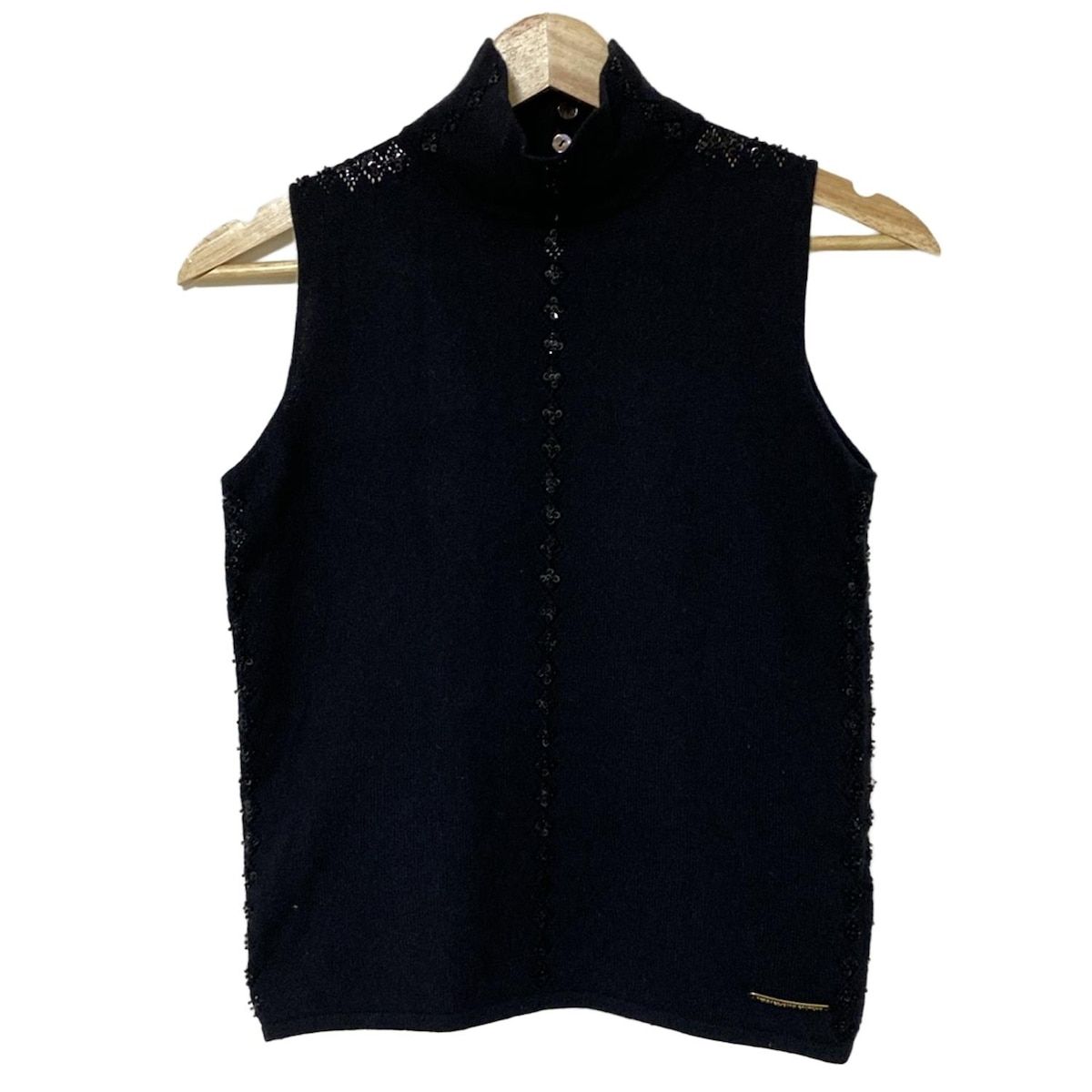 VERSACE JEANS COUTURE ヴェルサーチジーンズ ノースリーブセーター サイズXS レディース - 黒 ハイネック|スパンコール|ビーズ