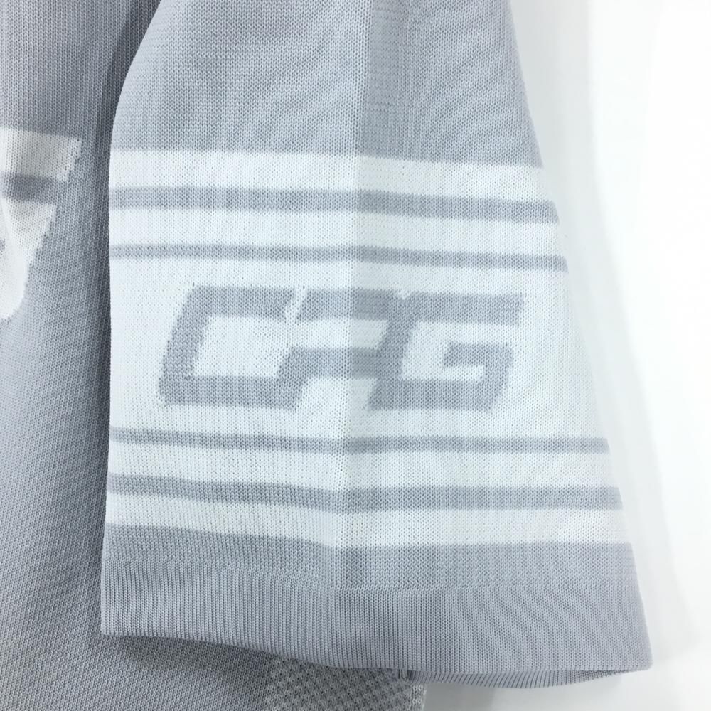 【超美品】CPG 半袖ハイネックセーター ライトグレー×白 ロゴ ストレッチ ニット メンズ M ゴルフウェア CPG 超美品】CPG 半袖ハイネックセーター ライトグレー×白 ロゴ