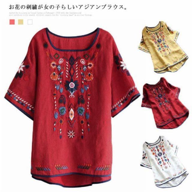 袖を彩る刺繍レースの軽やかフレアチュニック レディース