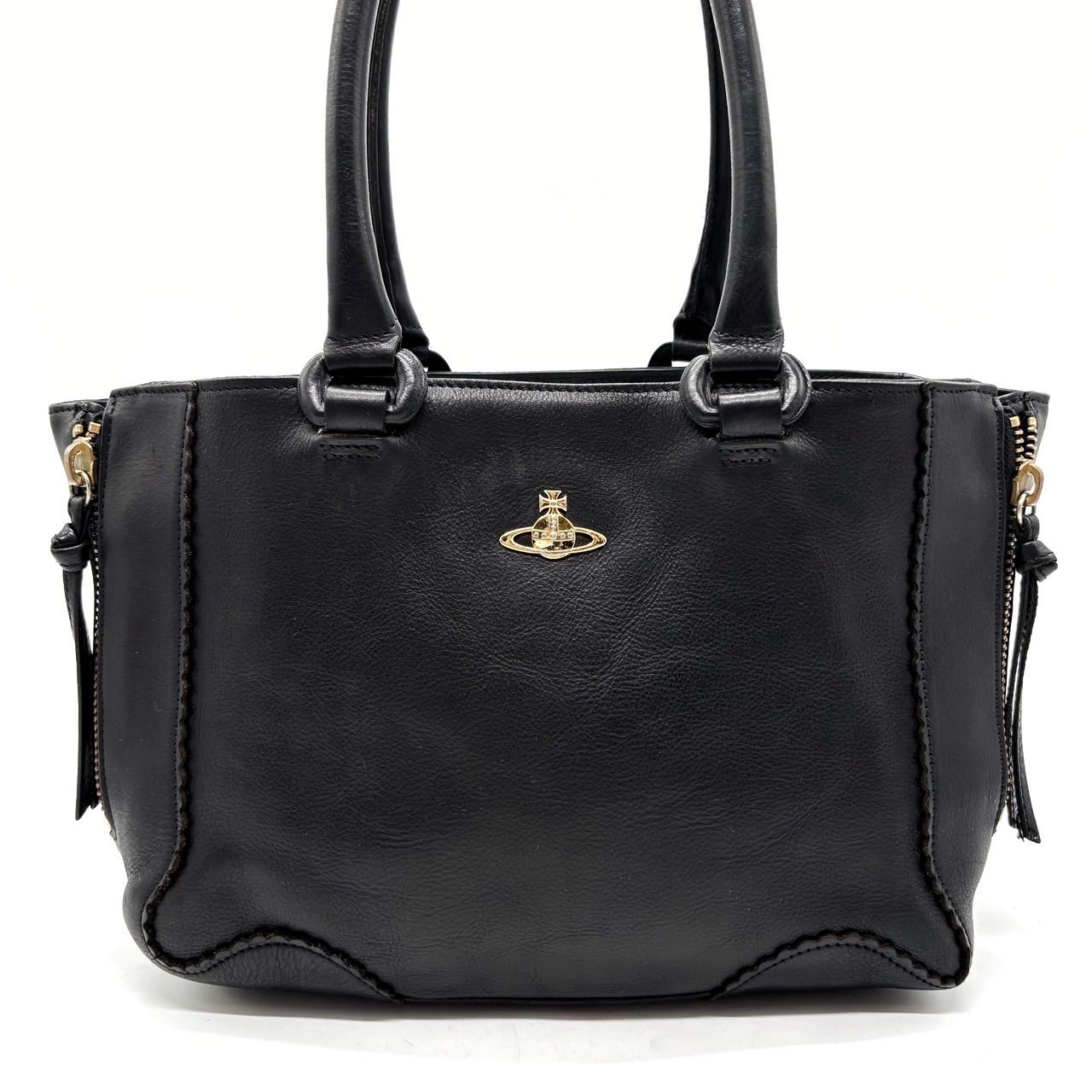 vivienne westwood 黒　レザー　ハンドバッグ　y2k Vivienne Westwood 並行輸入 ヴィヴィアン ウエストウッド