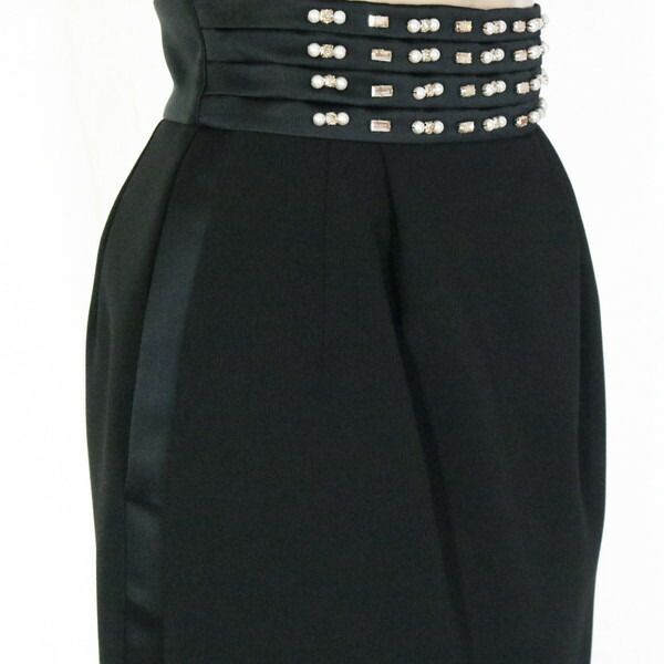 80 OFF エリザベッタフランキ ELISABETTA FRANCHI スカート38 ESK705 XS Sサイズ ブラック レディース ミニ丈スカート パール ラインストーン タック入りイタリア製 GULLKHAN_COM
