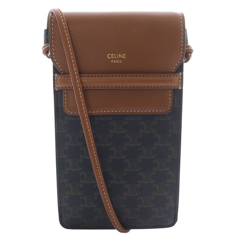 セリーヌ CELINE フラップ付きモバイルポーチ | トリオンフキャンバス - ラムスキン タン 10G332CQD.04LU |YO2 OH